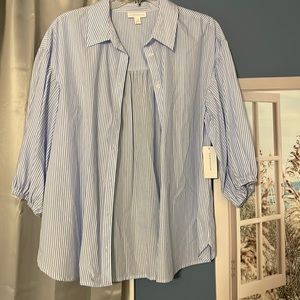 Blue and White blouse with White Buttons
